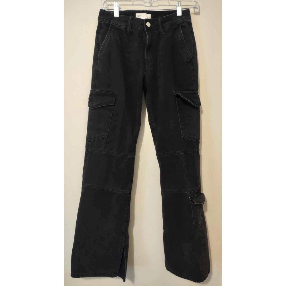 Zara Black Cargo Wide Leg Split Leg Pants Size 0